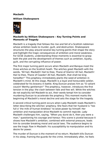 Macbeth by William Shakespeare – Key Turning Points and Moments of Tragedy
