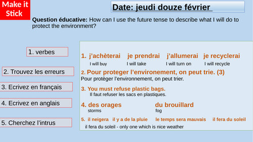 KS4 Environment - Future tense - What I will do to protect the environment