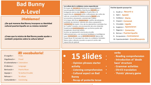 Spanish A-Level - Bad Bunny Revision Lesson