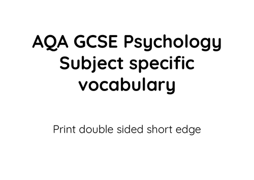 AQA GCSE Psychology Subject specific vocabulary flashcards