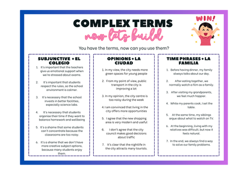 Complex terms - sentence practice