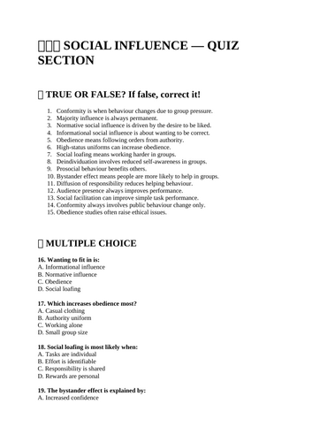 GCSE Psychology - Paper 2 - ALL TOPICS Quiz with Answers (AQA)