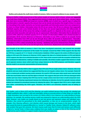 Memory – Exemplar Essays: PSYCHOLOGY A-LEVEL (PAPER 1)