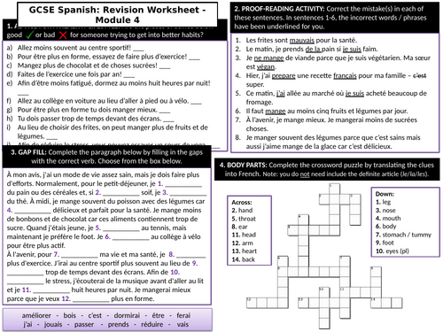 New GCSE French (2026) Revision Worksheet - Module 4 En pleine forme