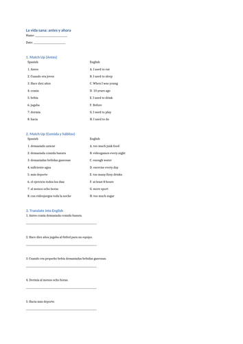 Healthy Living - Imperfect Tense