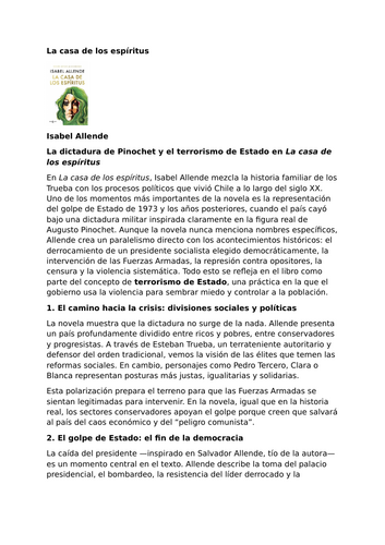 La casa de los espíritus by Isabel Allende – Pinochet’s Dictatorship and State Terrorism