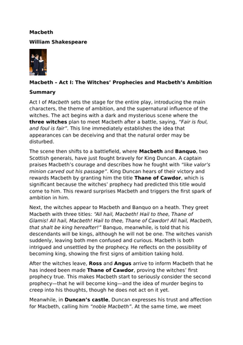 Macbeth by William Shakespeare – Act I – The Witches’ Prophecies and Macbeth’s Ambition