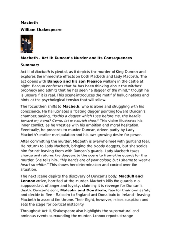 Macbeth by William Shakespeare – Act II – Duncan’s Murder and Its Consequences
