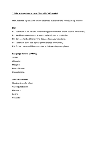 Grade 9 Creative Writing Model Answer