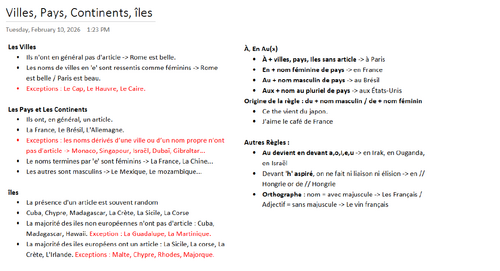 Villes, Pays, Continents, îles