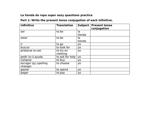 La tienda de ropa super easy questions practice