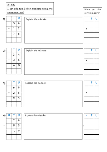 Column addition 2 digit resources