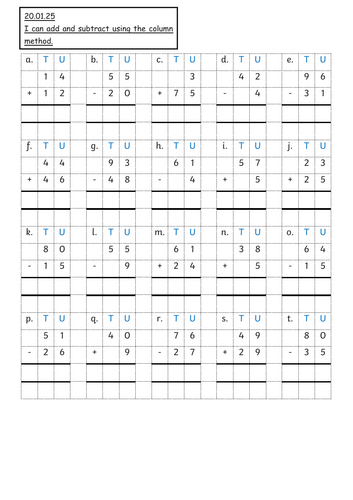 Column method mixed addition and subtraction resources