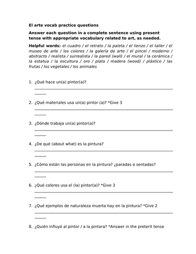 El arte vocab practice questions