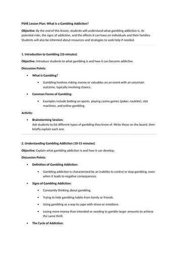 PSHE Lesson Plan: What is a Gambling Addiction?