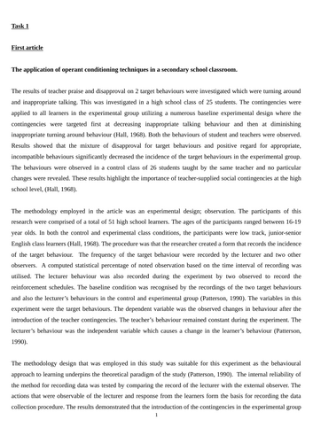 Research Coursework - Attainment and Behaviour in the Classroom - TEACHING/EDUCATION