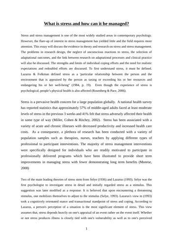 Psychology: What is stress and how can it be managed? Research essay