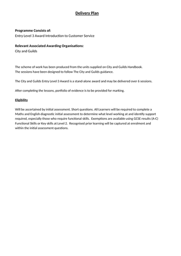 Entry Level 3 Award in Customer Service