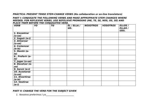 Stem change packet present tense