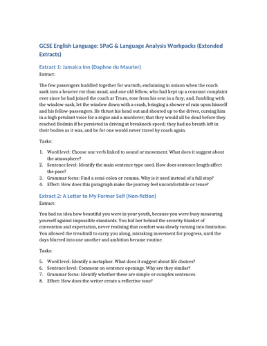 Ready to Use Reading Comprehension Starters Sets 10 Minute Extracts for KS3 and KS4