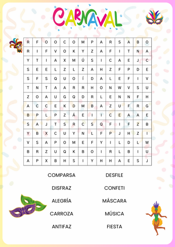Sopa de letras CARNAVAL Spanish