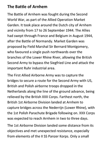 The Battle of Arnhem Handout