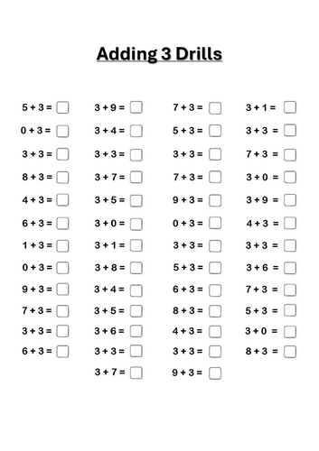 Primary Maths Learning: Adding Three Drills