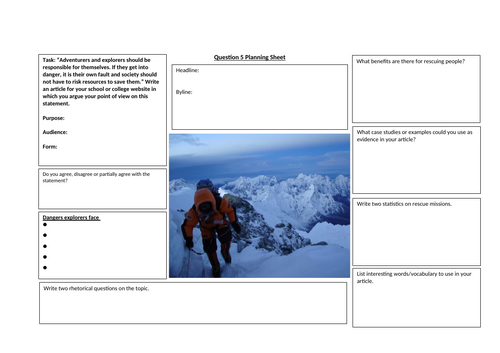 AQA English Language Paper 2 Question 5 - Planning Sheet