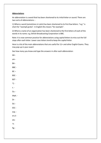 Abbreviations Quiz