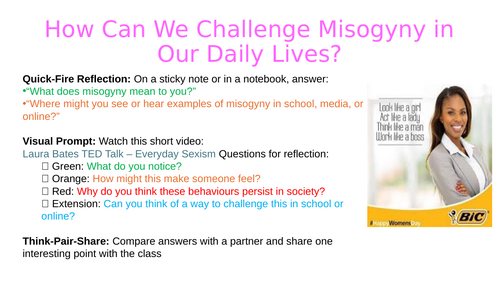 PSHE lesson - How can we challenge misogyny in our daily lives?