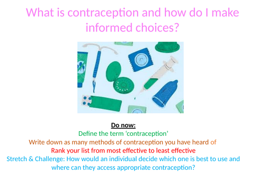 PSHE lesson - What is contraception and how do I make informed choices?