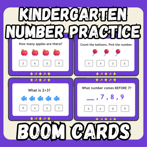 Kindergarten Math Number Practice Boom Crads | Count, Add, Compare