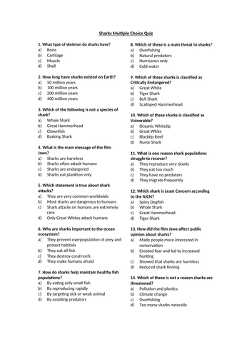 Sharks Multiple Choice Quiz