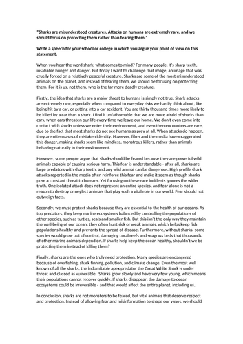 Model Answer - Persuasive Writing Protecting Sharks