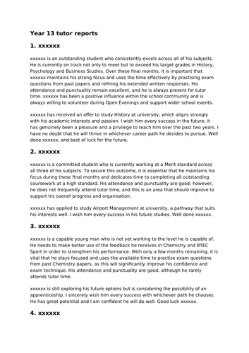 Year 13 tutor reports