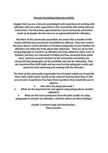 A-Level Psychology - Forensic Psychology Extension Activity with MODEL ANSWER