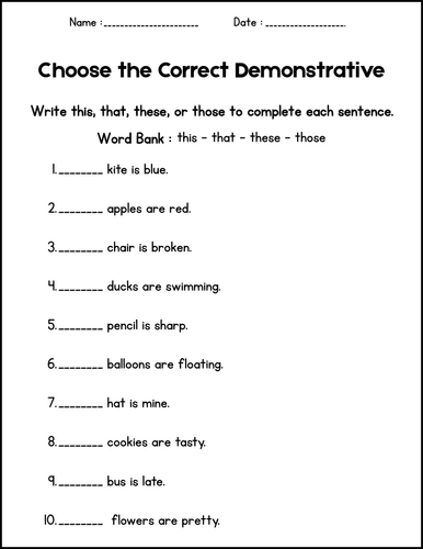 Demonstrative Pronouns Worksheets - This That These Those for 1st 2nd 3rd Grade