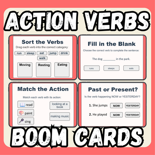 Action Verbs Activities Boom Cards - Grammar Practice