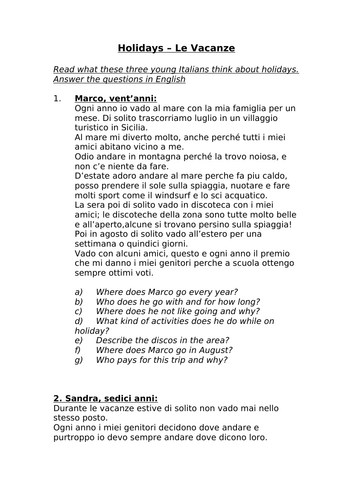 Le vacanze (Holidays in Italian)