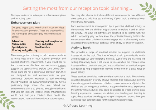 EYFS Reception Topic Planning Guidance for Outdoor Learning