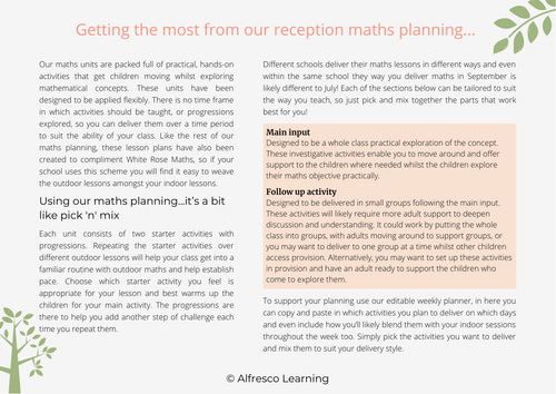 EYFS Reception Maths Outdoor Planning Guidance