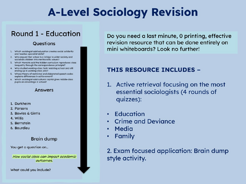SOCIOLOGY Revision Resource (Crime, Education, Media, Family) AQA A LEVEL