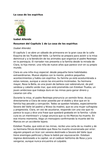 La casa de los espíritus – Isabel Allende – Chapter 1 Summary and Analysis