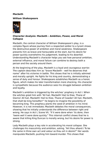 Macbeth by William Shakespeare – Character Analysis: Macbeth