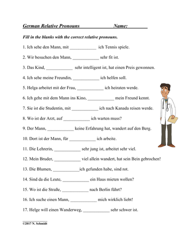 German Relative Pronouns: Reading and Worksheet
