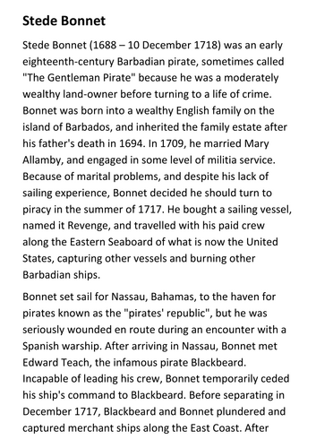 Stede Bonnet Handout