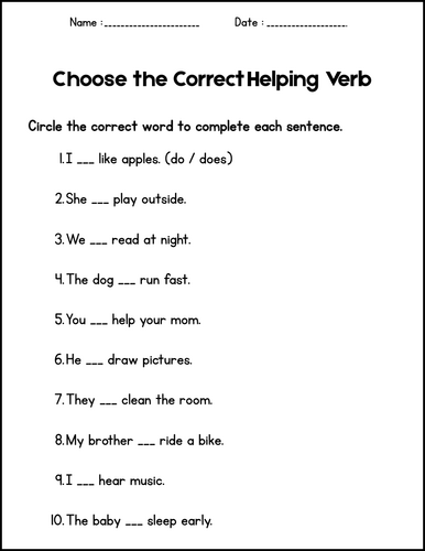 Helping Verbs Do & Does Worksheets - Grammar Activities for 1st 2nd 3rd Grade