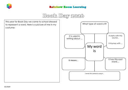 Book Day 2026 - Come as a word record sheet