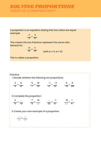 Proportions & Ratios Worksheets