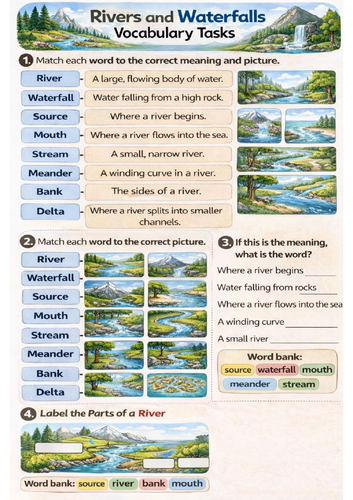 Rivers and Waterfalls Vocabulary task